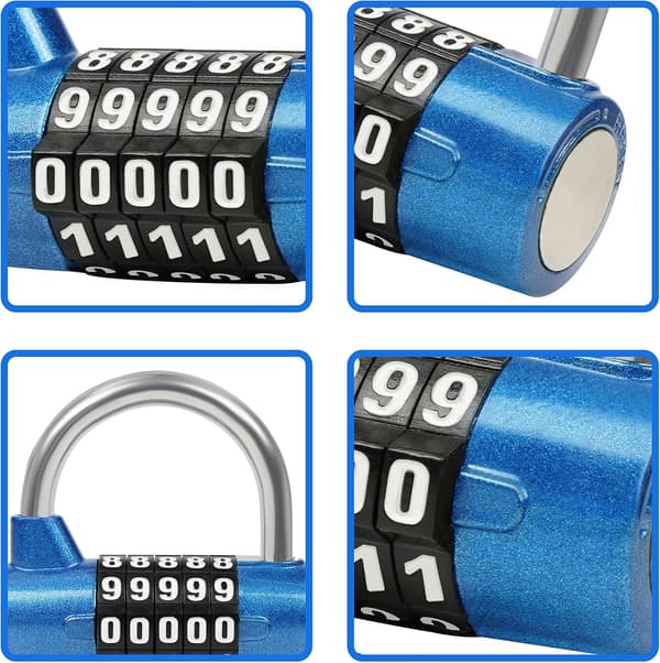 Blå 5-sifret kodehengelås (2-pakning) - 6,5 x 2,5 cm - Innendørs/utendørs