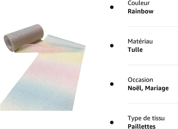 10 Yards Regnbue Gradient Pailletter Tulle Stoffbånd Rull for DXGHC
