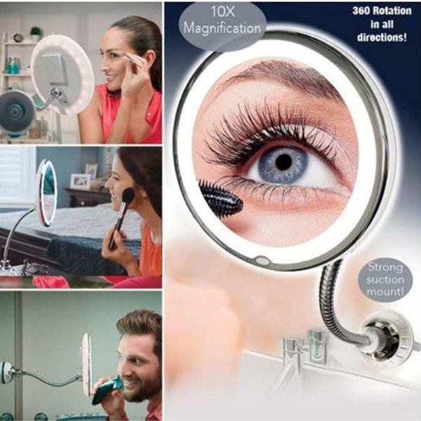 10x forstørrelsesspejl til makeup med sugekop, 360 graders fold