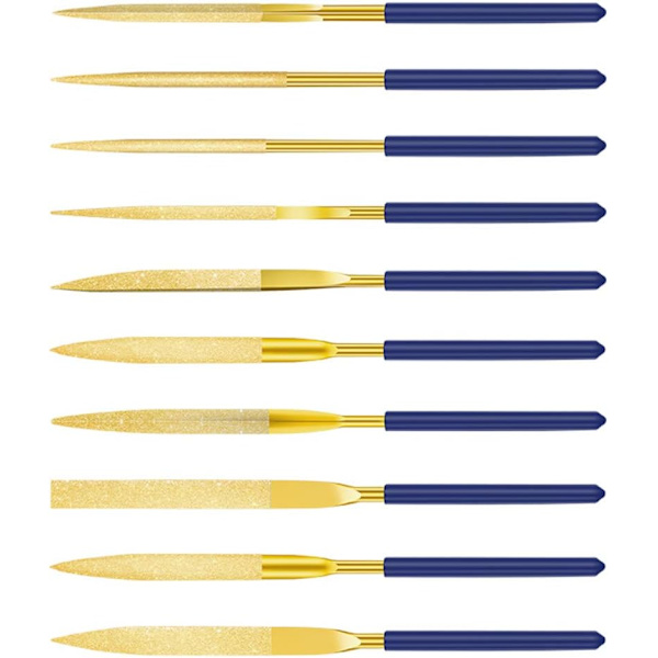 Sæt med 10 Mini Diamant-Slibefiler 140mm til Metal, Plastik, G