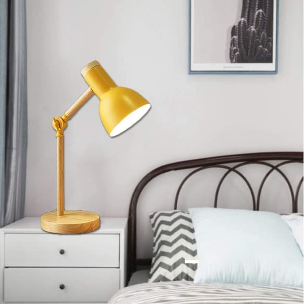LED skrivebordslampe, gul, E27 justerbar arm bordlampe, klassisk moderne
