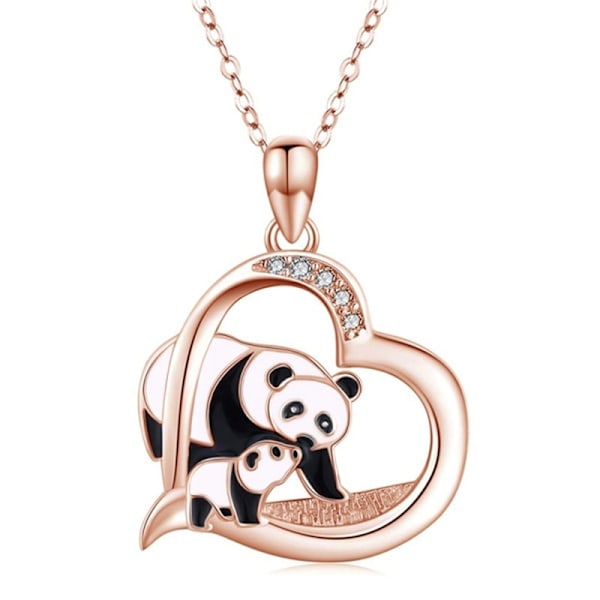 Halsband Söt Panda 925 Sterling Silver Hjärta Hänge (Roséguld)
