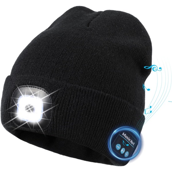 LED Bluetooth 5.0 Beanie Hat, indbygget stereohøjttaler og mikrofon, Wi