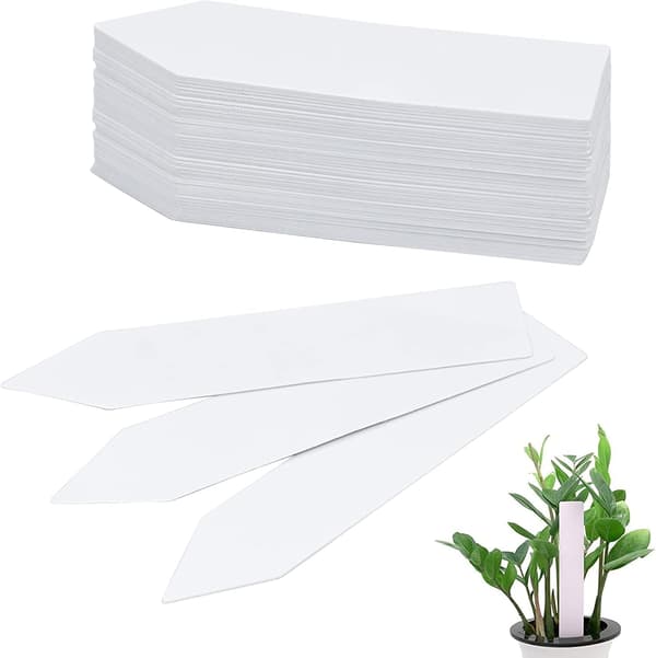 100-pack Plastväxtmärken - Vita, 10 cm
