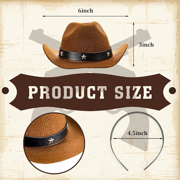 6 stk Cowboy Hat Hodebånd Mini Cowgirl Hat Hodebånd Cowgirl Kostyme Tilbehør for Kvinner Menn Voksen Western Fest Tilbehør