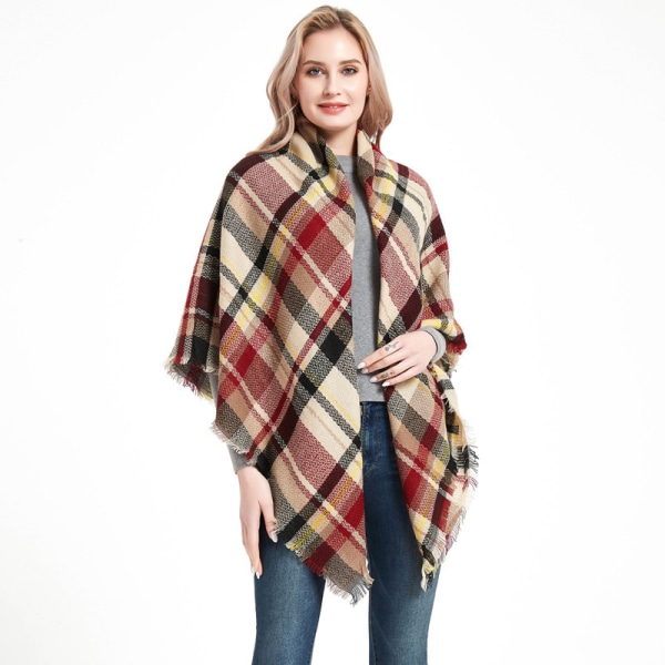 Women's Fall Winter Scarf Classic Tassel Plaid Scarf Warm Soft Ch