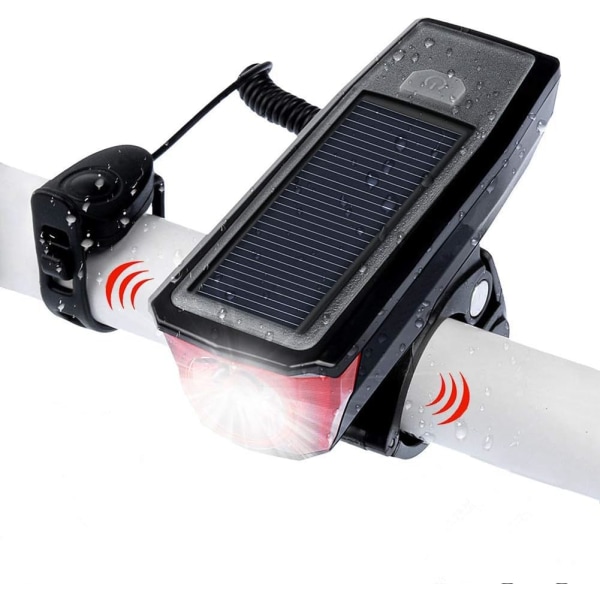 Cykelstrålkastare, solcellsdriven 4 lägen USB uppladdningsbar cykel He
