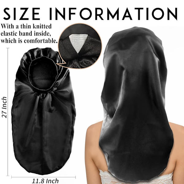 2 stk. Lange Satin Bonnet Sovehat, Ekstra Stor Fletninger Bonnet til