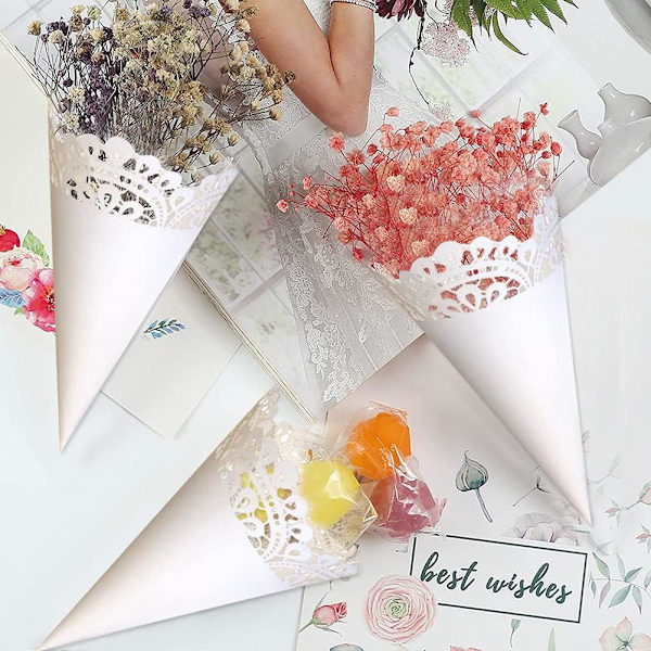100 kpl Paper Cone -kuvioita, joissa on kornettikonfettikuvio, valkoinen