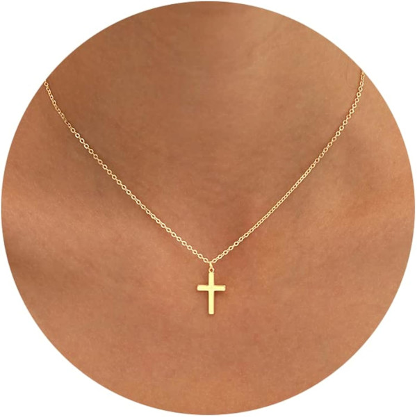 Guld Kors Halsband för Kvinnor, 18K Guldförgyllt Litet Korshänge