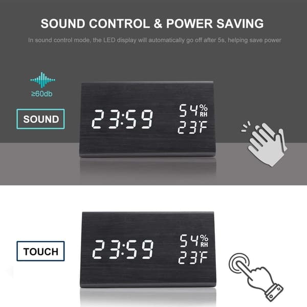 1 Styck Digital Väckarklocka med Trä Elektronisk LED-Tidvisning