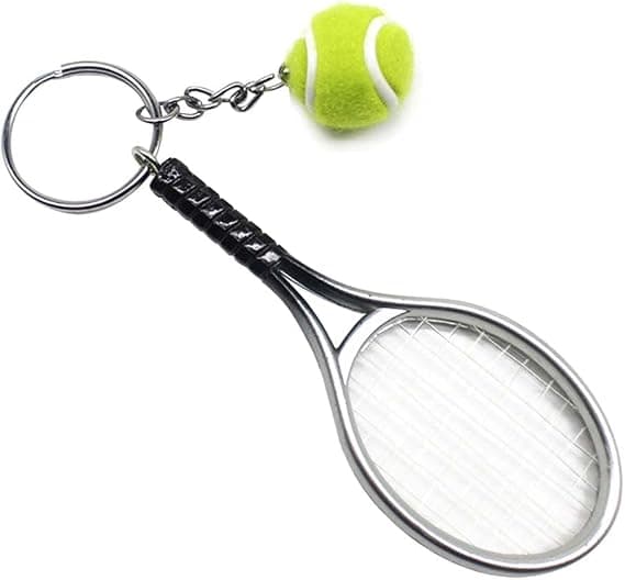 Silver mini tennisracket nyckelring, mini tennishänge sport ca
