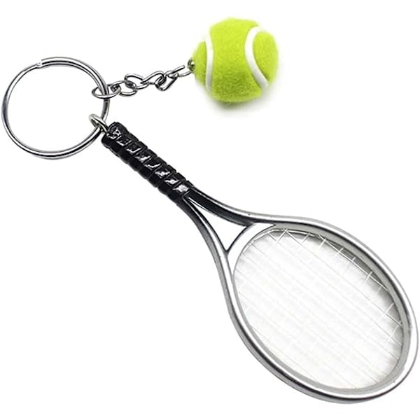 Sølv mini tennis ketsjer nøglering, mini tennis vedhæng sports ca