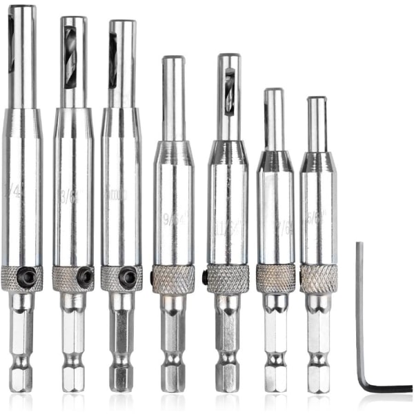 8 stk Selv-Sentrerende Hengselbor Bits 7 stk Senterbor Bits + 1 H