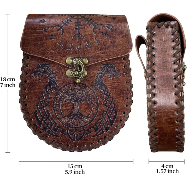 Brun präglad bältesväska, Vintage Viking Läder Fanny Pack-påse,