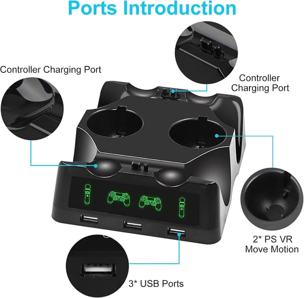 4 i 1 PS4 Controller Oplader, Quad Oplader til PS4 Controller DXGHC