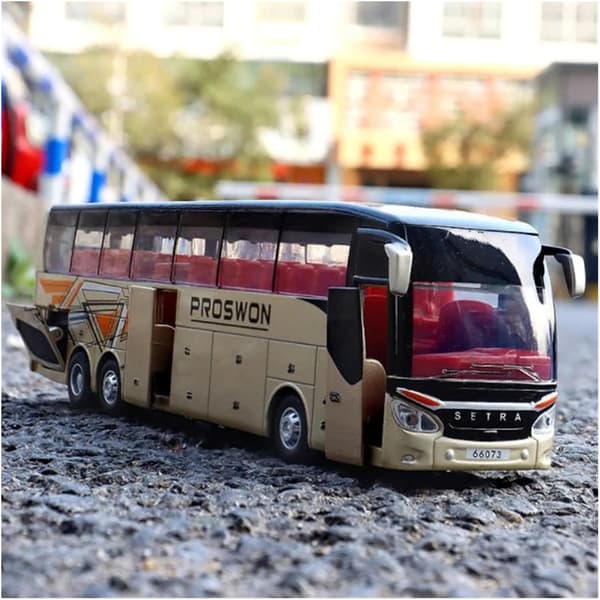 1/32 Setra Lyxig Buss Legetøjsbil Diecast Miniaturemodel Pull Back Lyd & Lys Pædagogisk Samling Gave Til Dreng Børn Gold