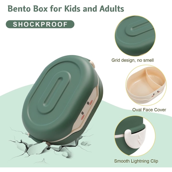 1 bit grön Bento Lunchbox för barn, 2 fack isolerad port