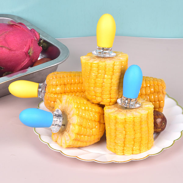4 par corn-nåle af plastik til grill, rustfrit stål