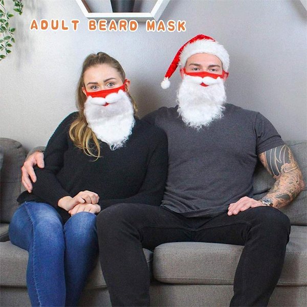 Jultomtemask med skäggmask Halloween-kostym vit jul