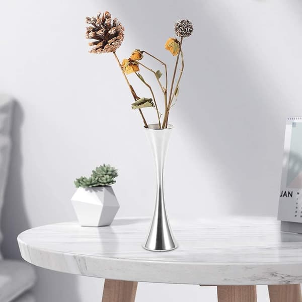 Mini Blomsterbudvase i Rustfritt Stål, 17 cm Høy Liten Sølvvase