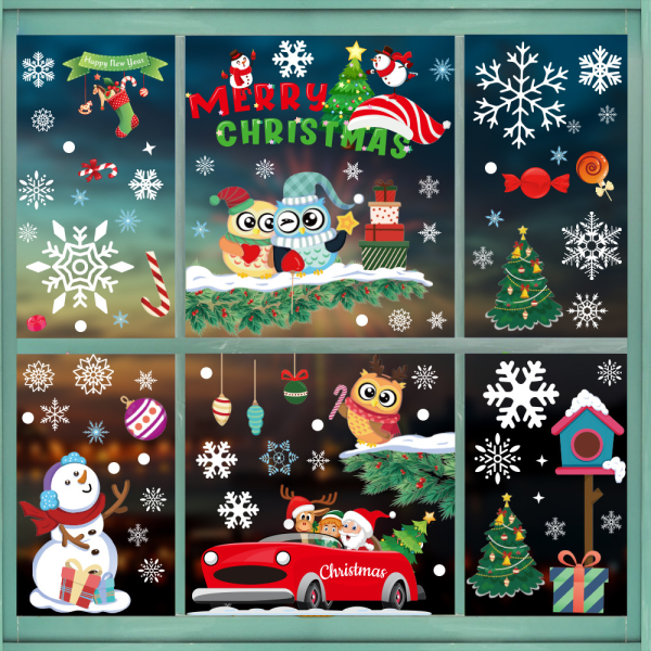 Christmas stickers Santa Claus Owl static stickers Glass decorati