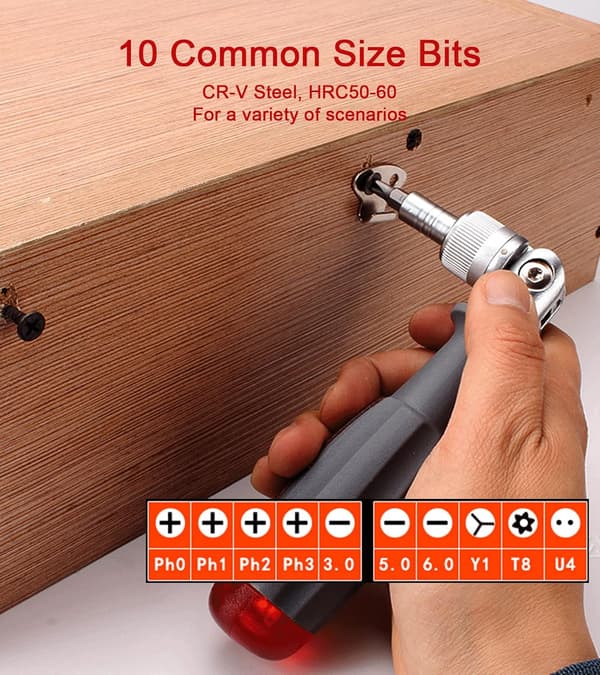 Ratschmejsel med Magnetisk Multibit, 10 i 1, Liten Fickformat