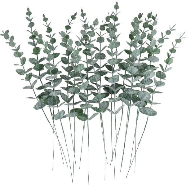 24 st Eucalyptus Stjälkar Konstgjorda Eucalyptusblad Falska Gröna Grenar Konstgjorda Blommor för Bröllopscenterpiece Vår E