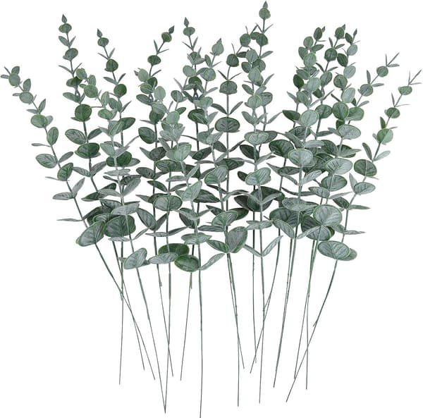 24 stk Eukalyptus Stilker Kunstige Eukalyptusblader Kunstig Grønt Greiner Kunstige Blomster til Bryllupssenterstykke Vår E