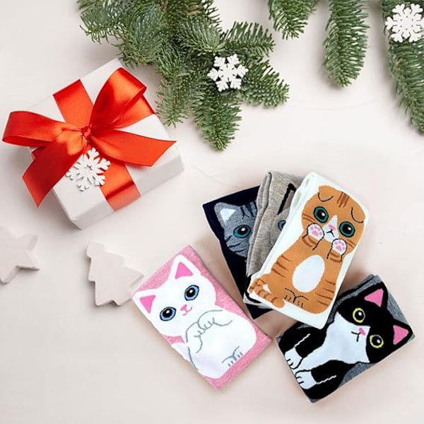5 Par Damsockor Roliga Söta Djur Damsockor Katt Hund Sockor