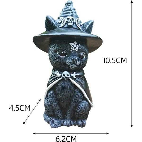 Svart Katt Harpiks Statue, Maskert Vinget Magisk Katt Skulptur Hage