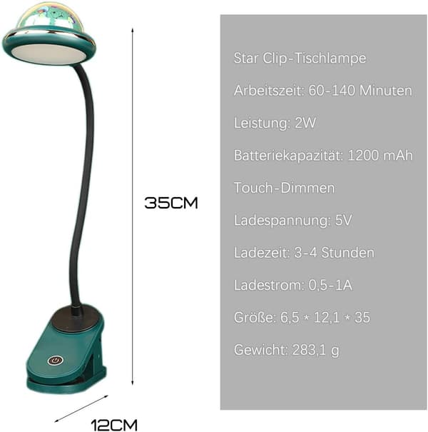 Klipslampe til børn, USB-opladelig LED-klipslæselampe