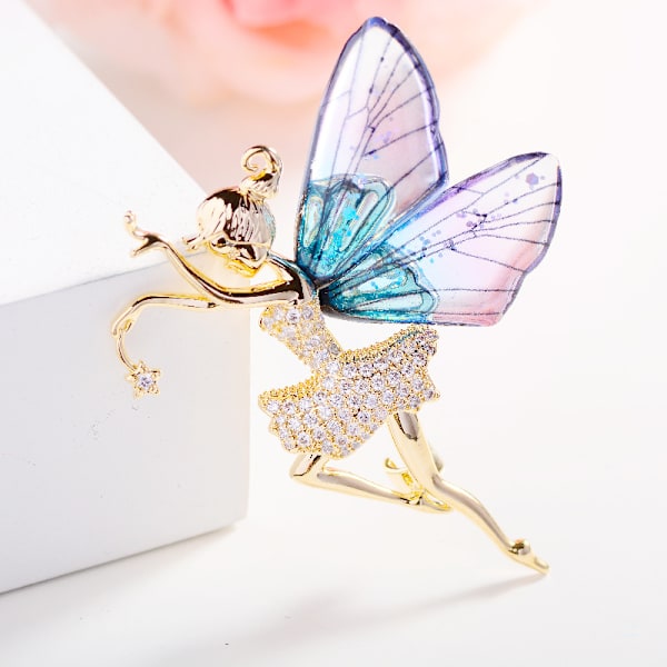 Fjärilsbrosch med älva, elegant sländvingar, kreativ klädaccessoar
