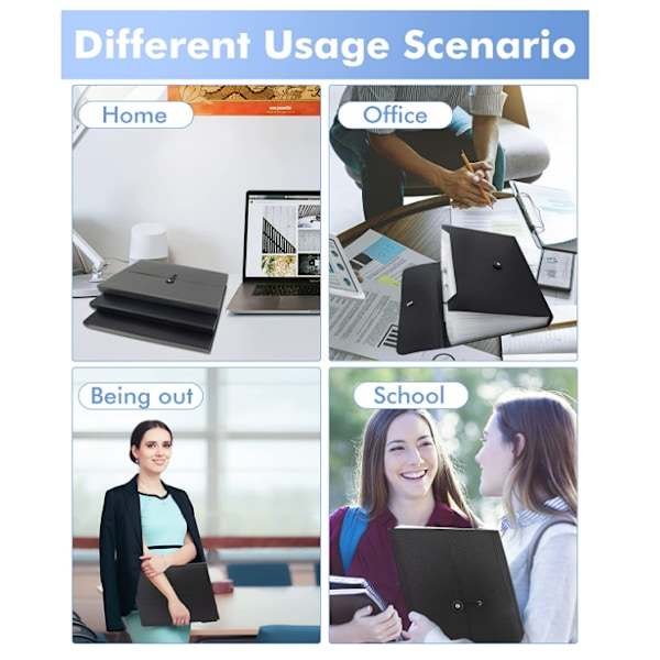 Sortmappe i Sort, Mappe, Udvidelig Mappe, 7 Lommer