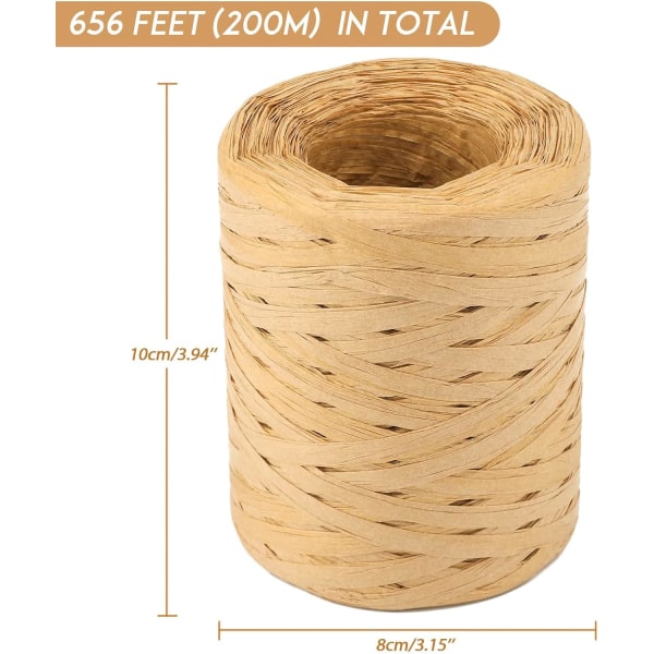 200M Raffia Paper, 200M Raffia Twine Ribbon for Christmas, Gift W