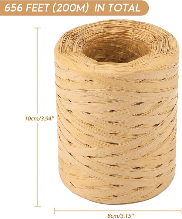 200M Raffiapapir, 200M Raffia Snorebånd til Jul, Gaveindpakning