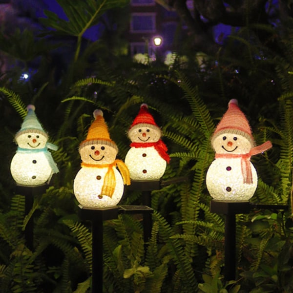 4 Pack Solar Julepynt Snowman Stake Lights Vanntett