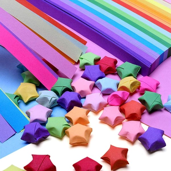 1000 ark Origami Stars Strips Dubbelsidiga Lucky Colorful S