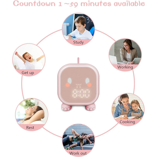 Barnalarmklocka, Digital Alarmklocka för Barns Sovrum, Rosa, Söt