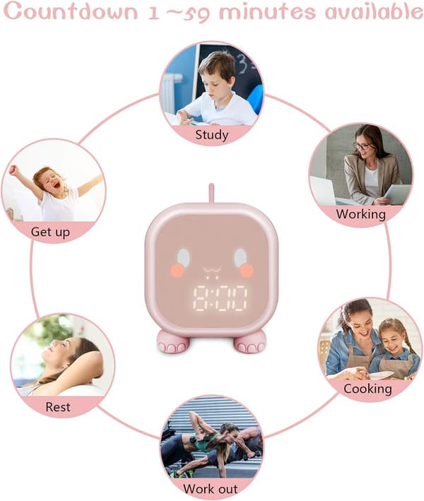 Vækkeur til Børn, Digital Vækkeur til Børneværelset, Pink, Sød