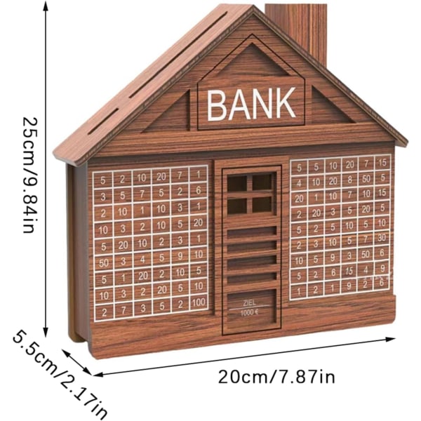 Træhus Pengekasse Husformet Pengeopsparingsgryde Træsparegris med Tæller Nedtælling Pengeopsparingsboks wi