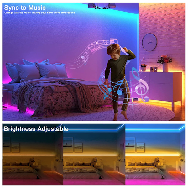 100ft LED-ljusremsor för sovrum, musik synkroniserande RGB-färgförändrande lampor med APP och 44-tangenters fjärrkontroll, perfekt för