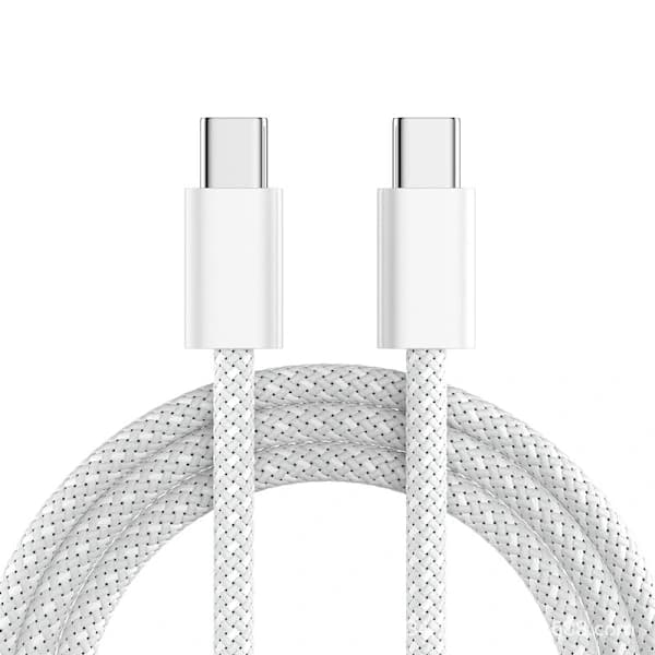 Type-C till Type-C 60W datakabel, lämplig för iPhone Samsung, flätad snabbladdningskabel, vit, 3m, A