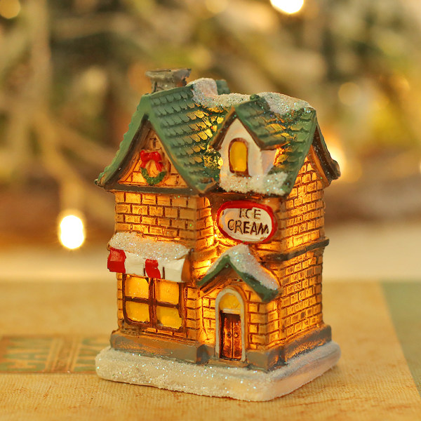 Fyra jul tecknad glödande snö hus prydnader Micro-landsc