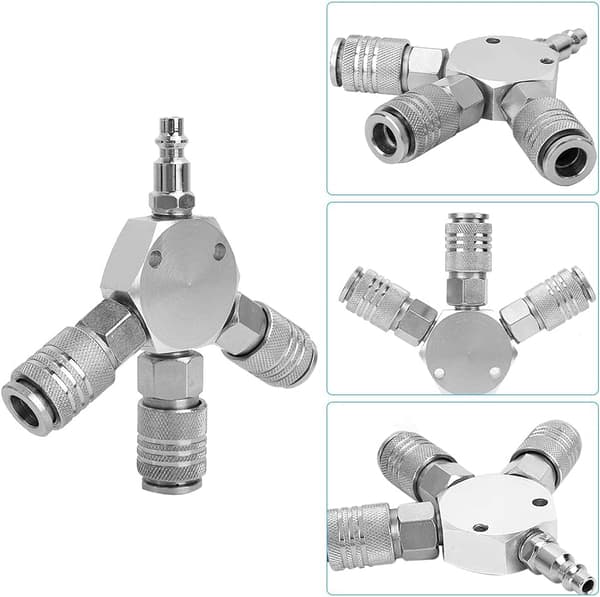 Hurtigkoblingssplitter, Hurtigluftslange, 3-vejs Splitter, 3 Positioner
