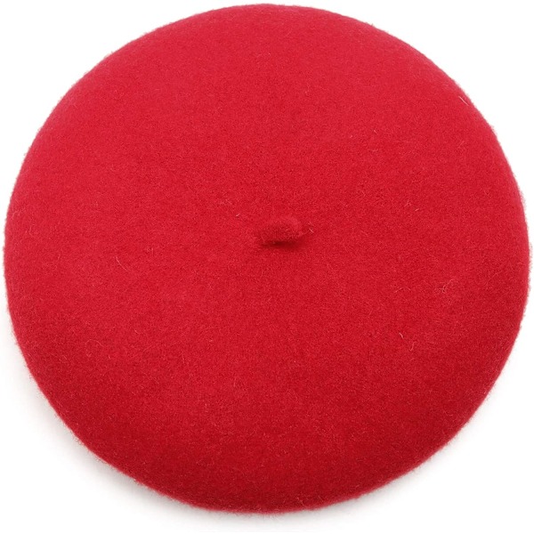 Dame Ullfransk Beret Beanie Vinterhatt Floppy Cap - Rød