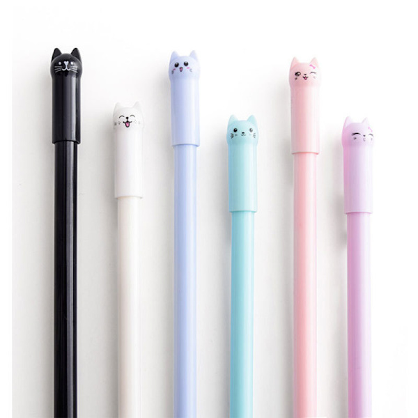 6 stk./sæt Kawaii Tegneserie Kat Gelpen til Pigegave Sød Kontorartikler