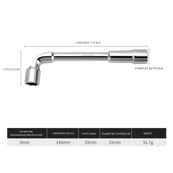 Hylsyavain - 6-kulmainen x 6-kulmainen profiilit - 9 mm