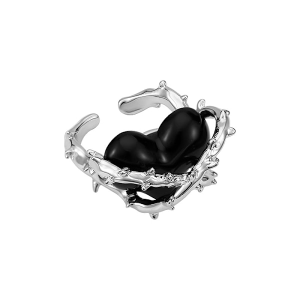 1-pack Niche Design Svarta Torn Kärleksringar Frigid Wind Öppen Ring