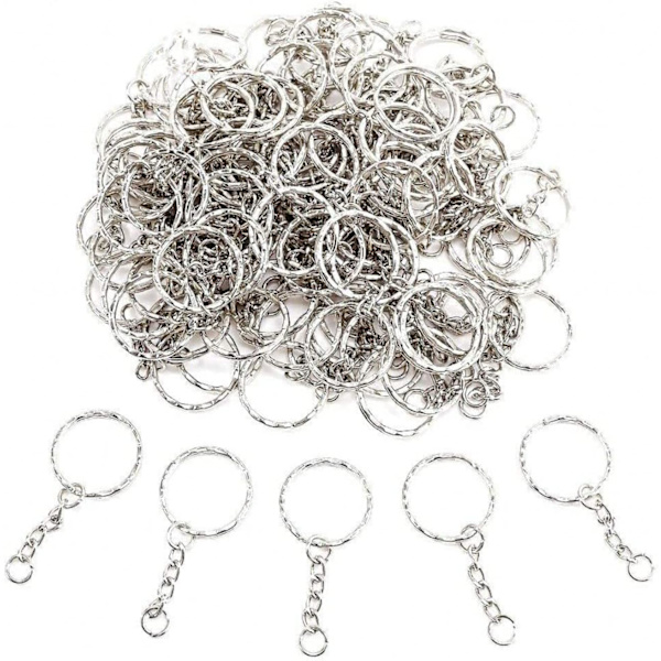 Metall nøkkelring 25mm med kjede + mini åpne splittringer f DXGHC